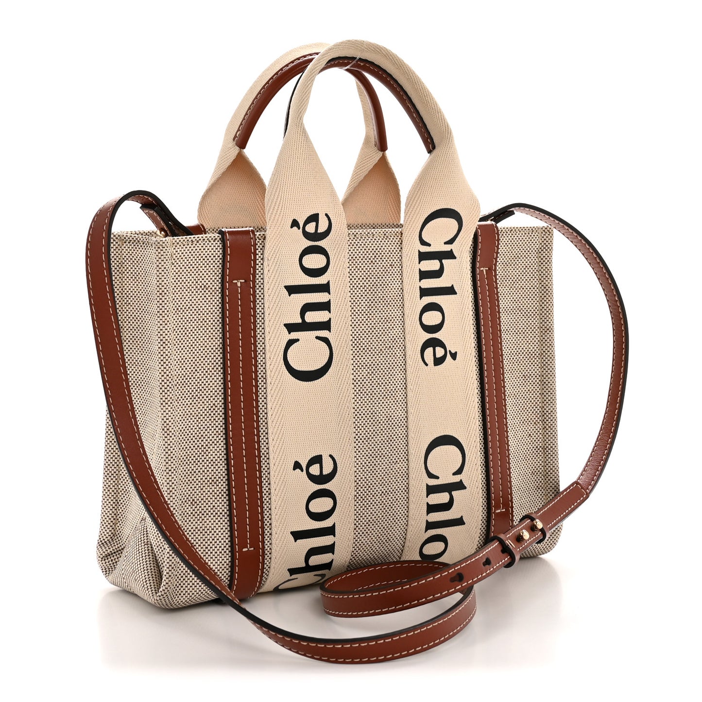 Cotton Calfskin Small Woody Ribbon Tote With Strap White Brown