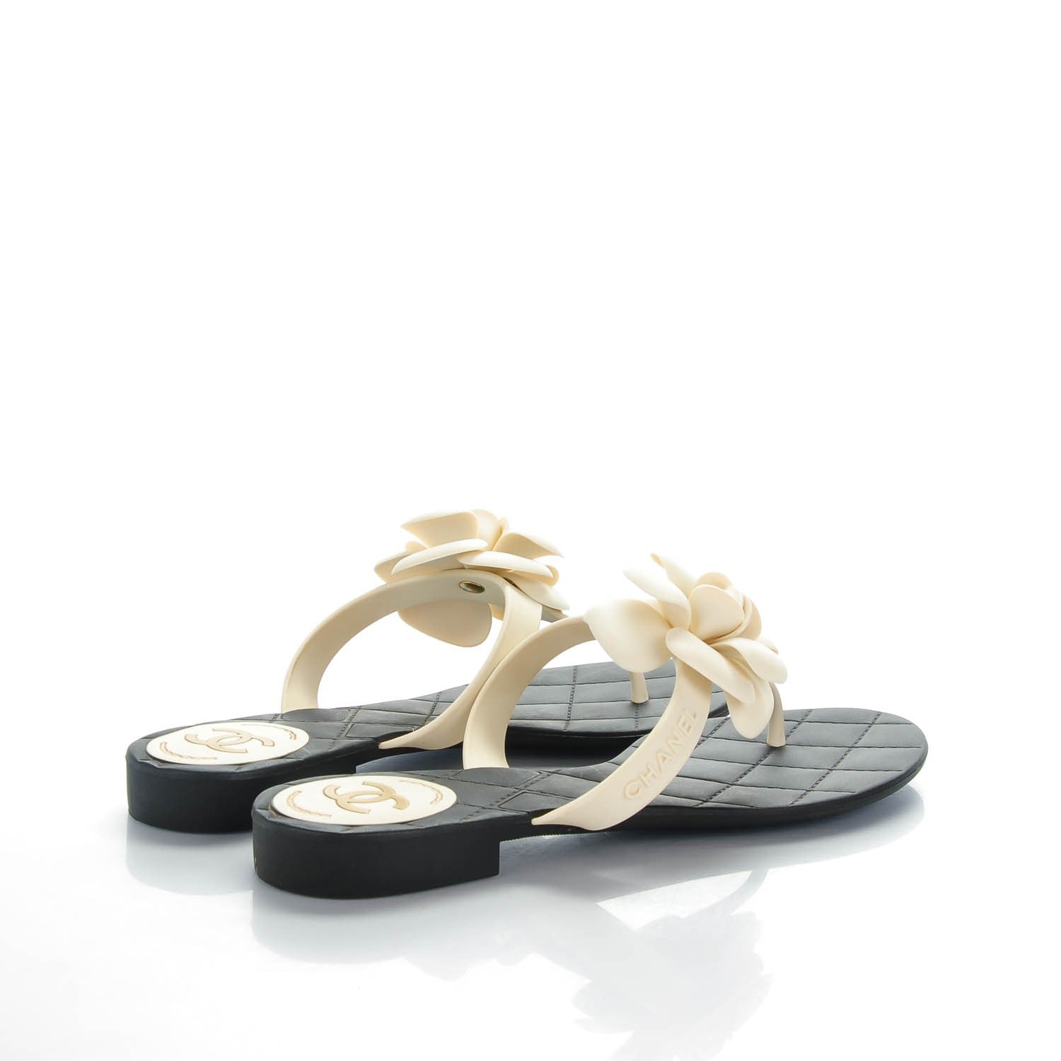 Chanel Jelly Quilted Camellia Thong Sandals 39 Black White 4 of 6