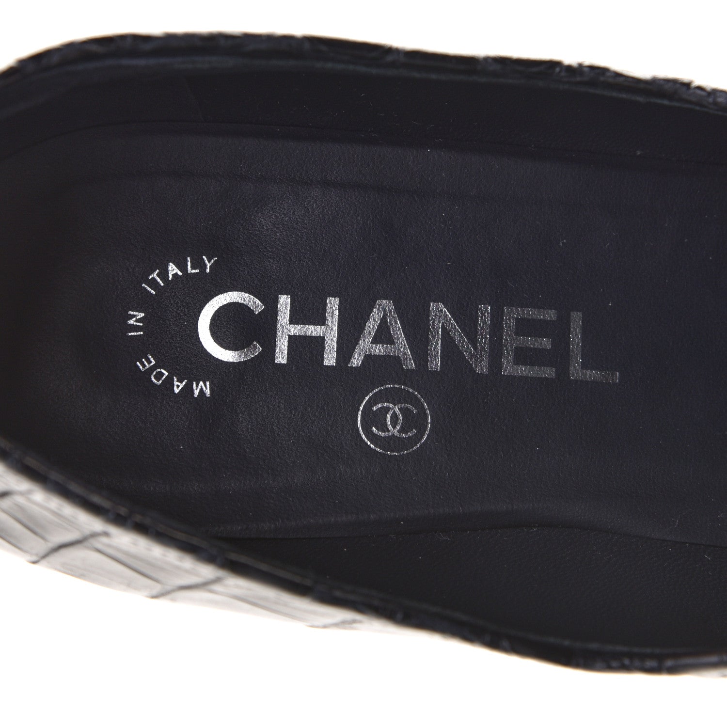 Chanel Calfskin Crocodile Embossed CC Chain Mocassin Loafers 40 Navy 7 of 11