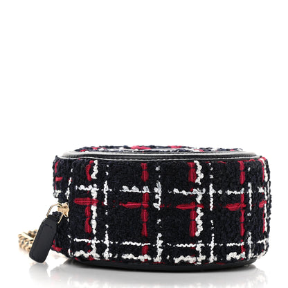 Chanel Tweed Quilted Round Filigree Clutch With Chain Navy Blue 4 of 9