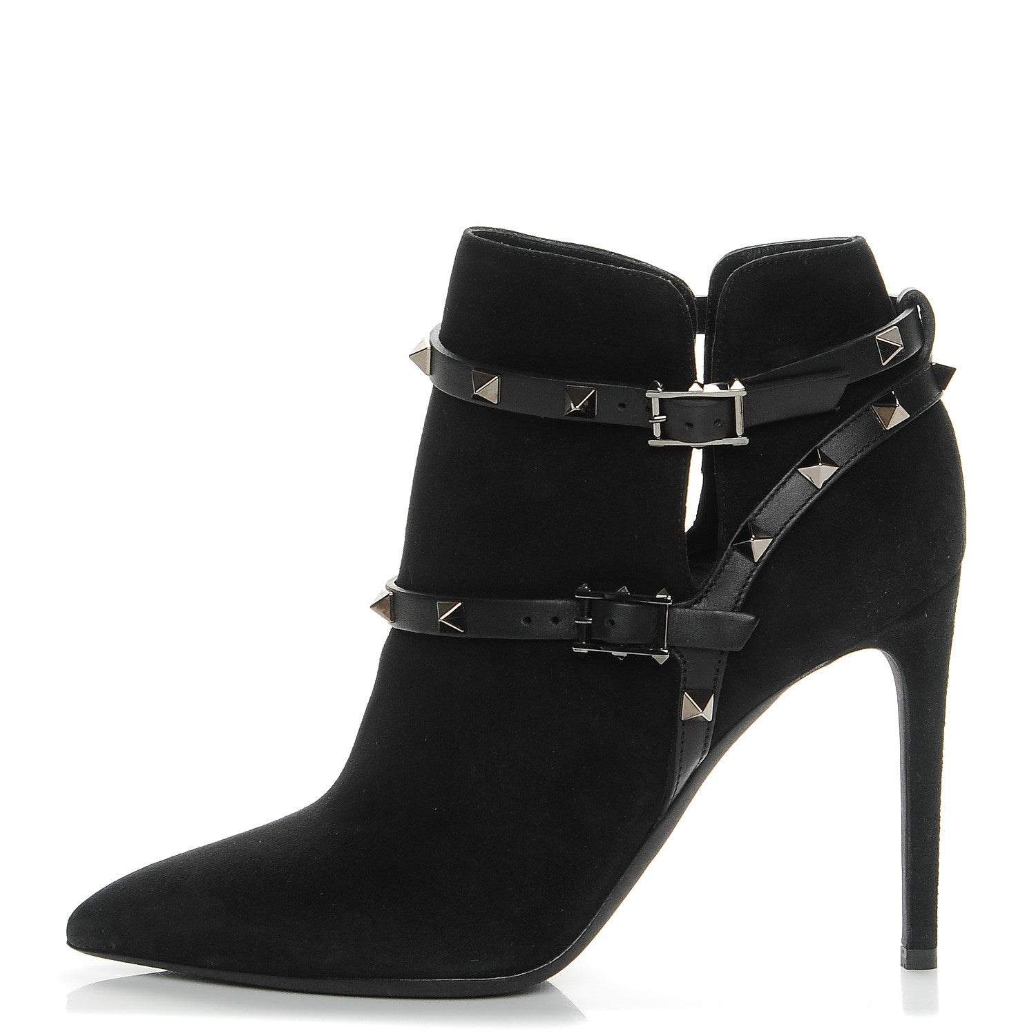 Valentino Garavani Suede Rockstud Double Buckle 100mm Ankle Boots 38 Black 1 of 9