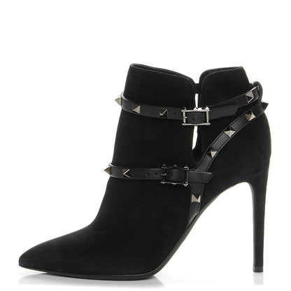 Valentino Garavani Suede Rockstud Double Buckle 100mm Ankle Boots 38 Black 1 of 9