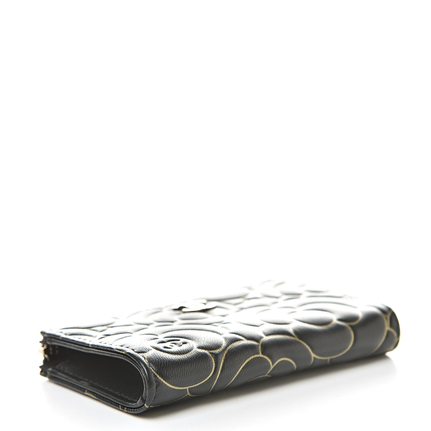 Chanel Lambskin Camellia Embossed Key Holder Case Black Gold 4 of 8