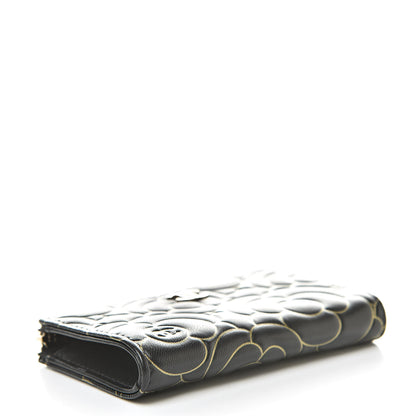 Chanel Lambskin Camellia Embossed Key Holder Case Black Gold 4 of 8