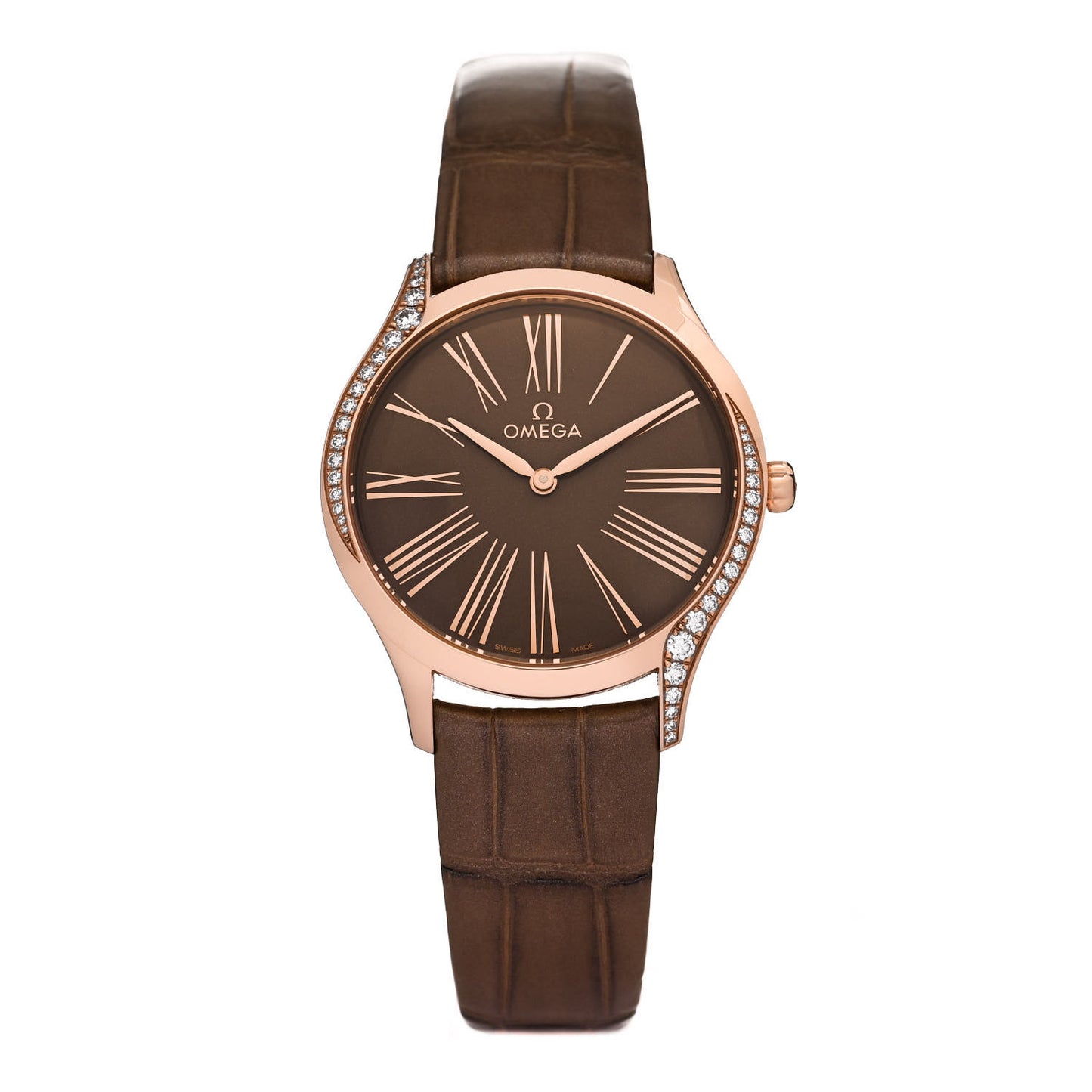 18K Sedna Gold Alligator Diamond Bezel 36mm De Ville Tr&eacute;sor Quartz Watch Brown 428.58.36.60.13.001
