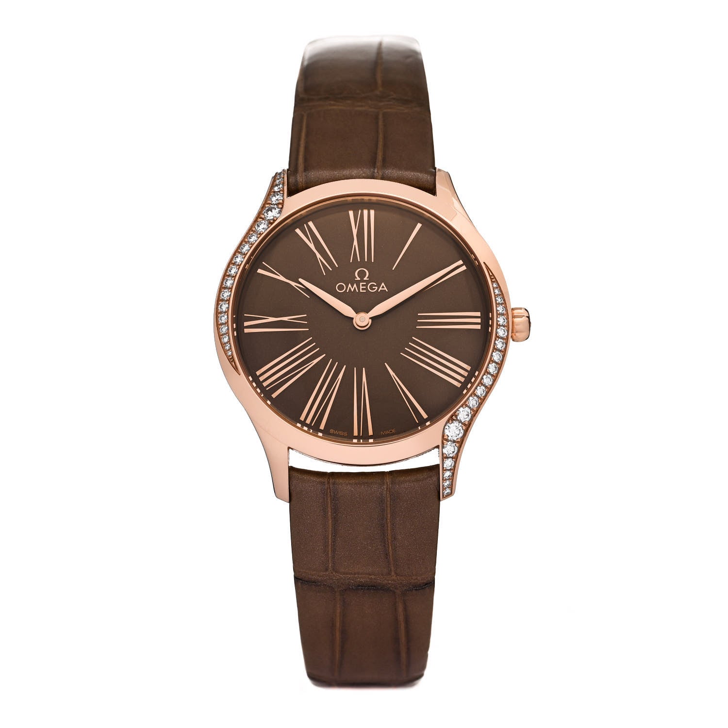 Omega 18K Sedna Gold Alligator Diamond Bezel 36mm De Ville Tr&eacute;sor Quartz Watch Brown 428.58.36.60.13.001 1 of 5