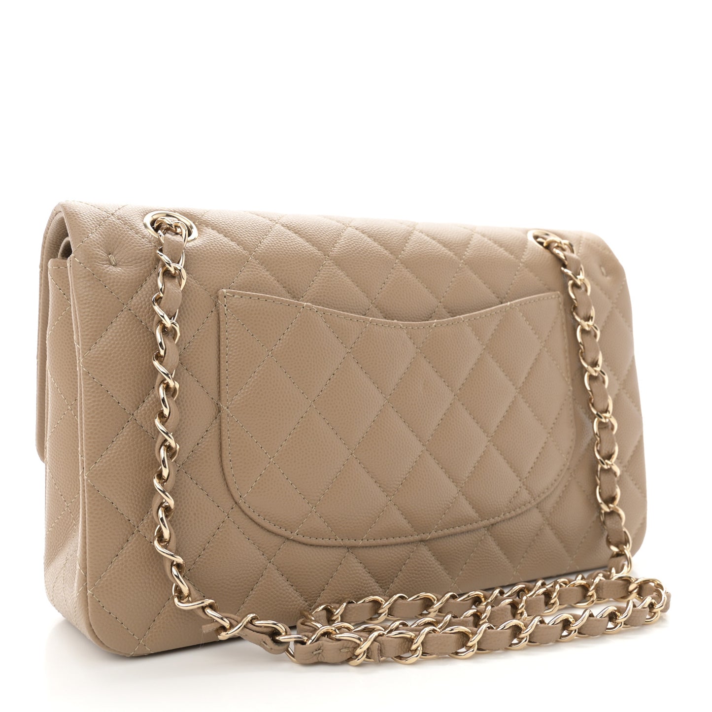 Caviar Quilted Medium Double Flap Dark Beige
