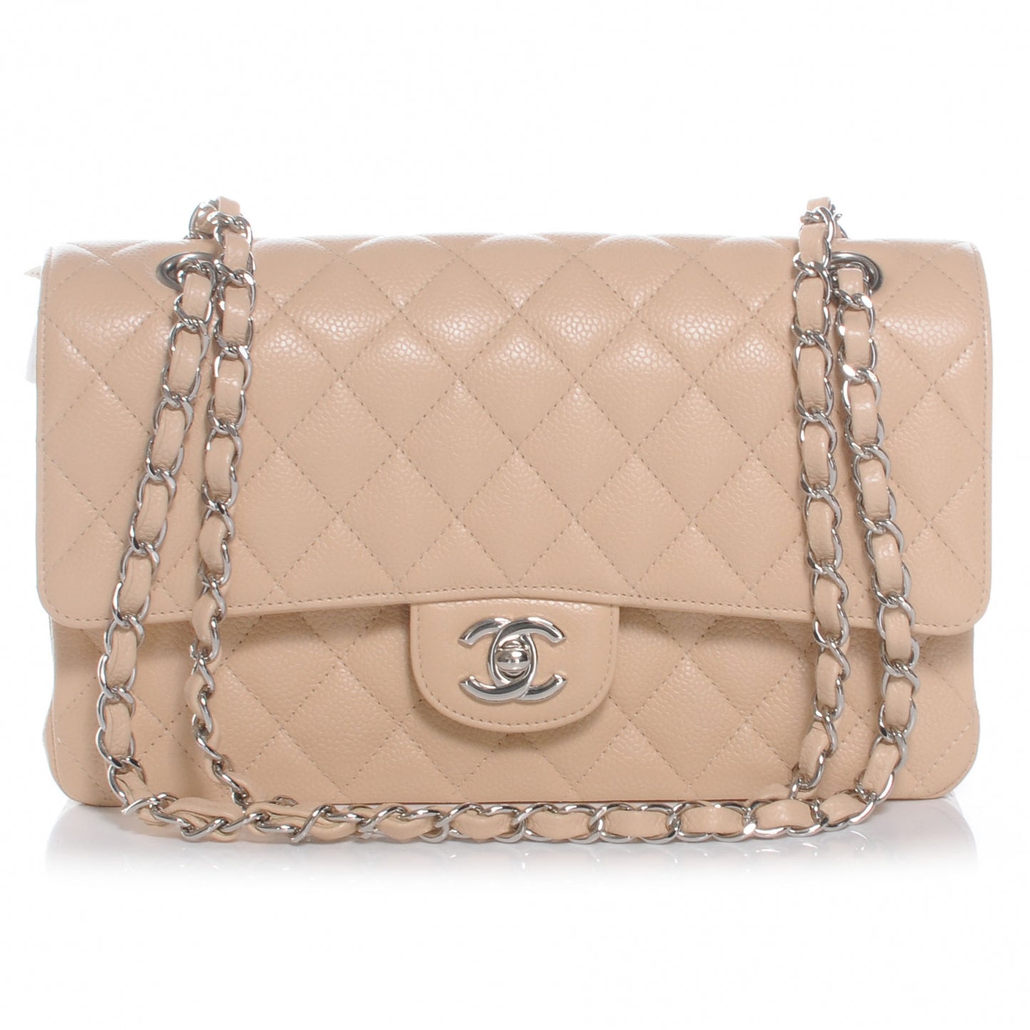 Caviar Quilted Medium Double Flap Beige Clair