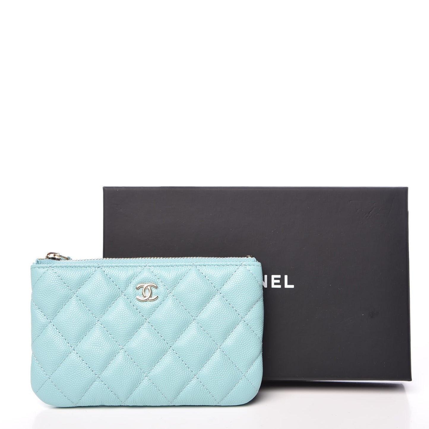 Caviar Quilted Small Cosmetic Case Light Blue