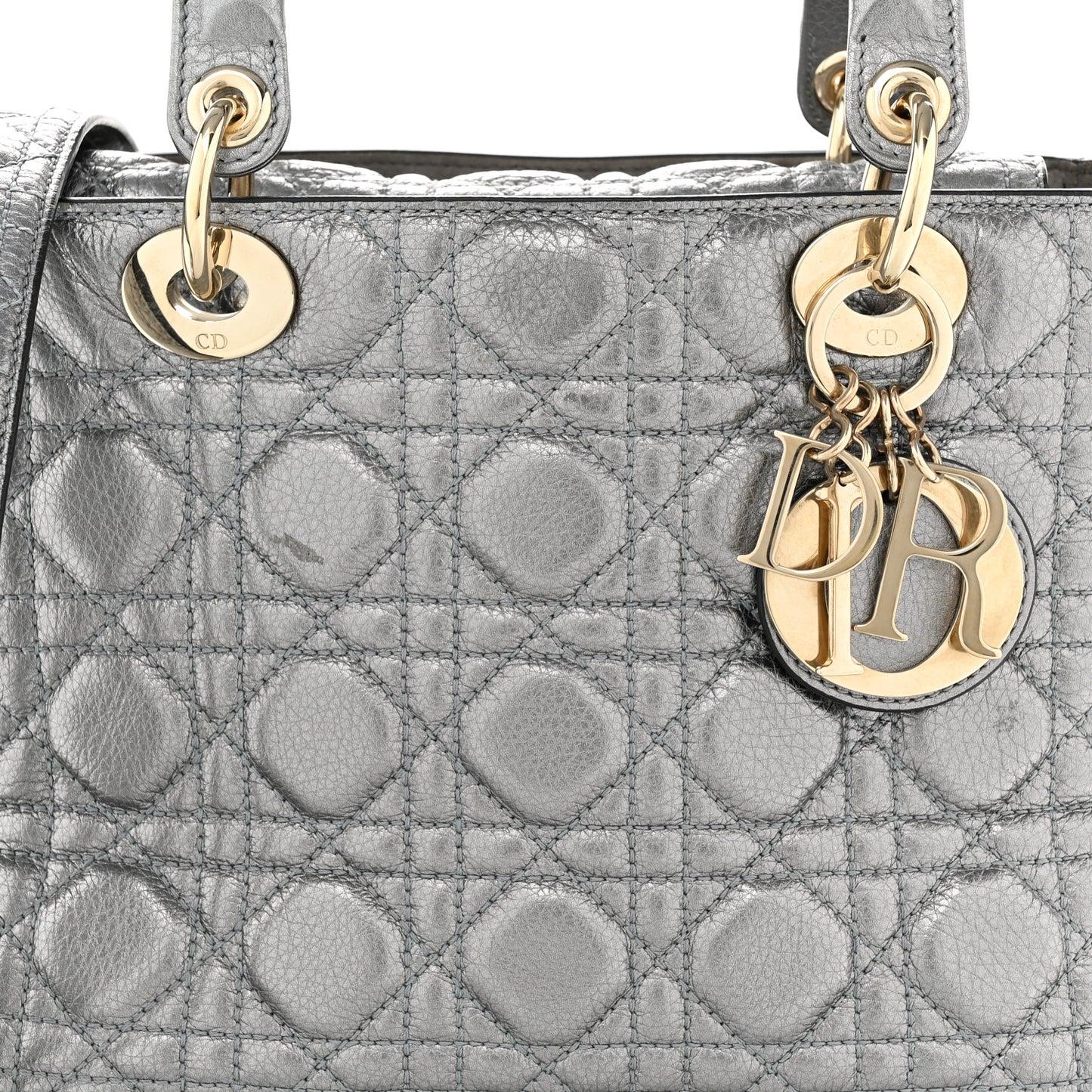 Metallic Grained Calfskin Cannage Medium Supple Lady Dior Silver