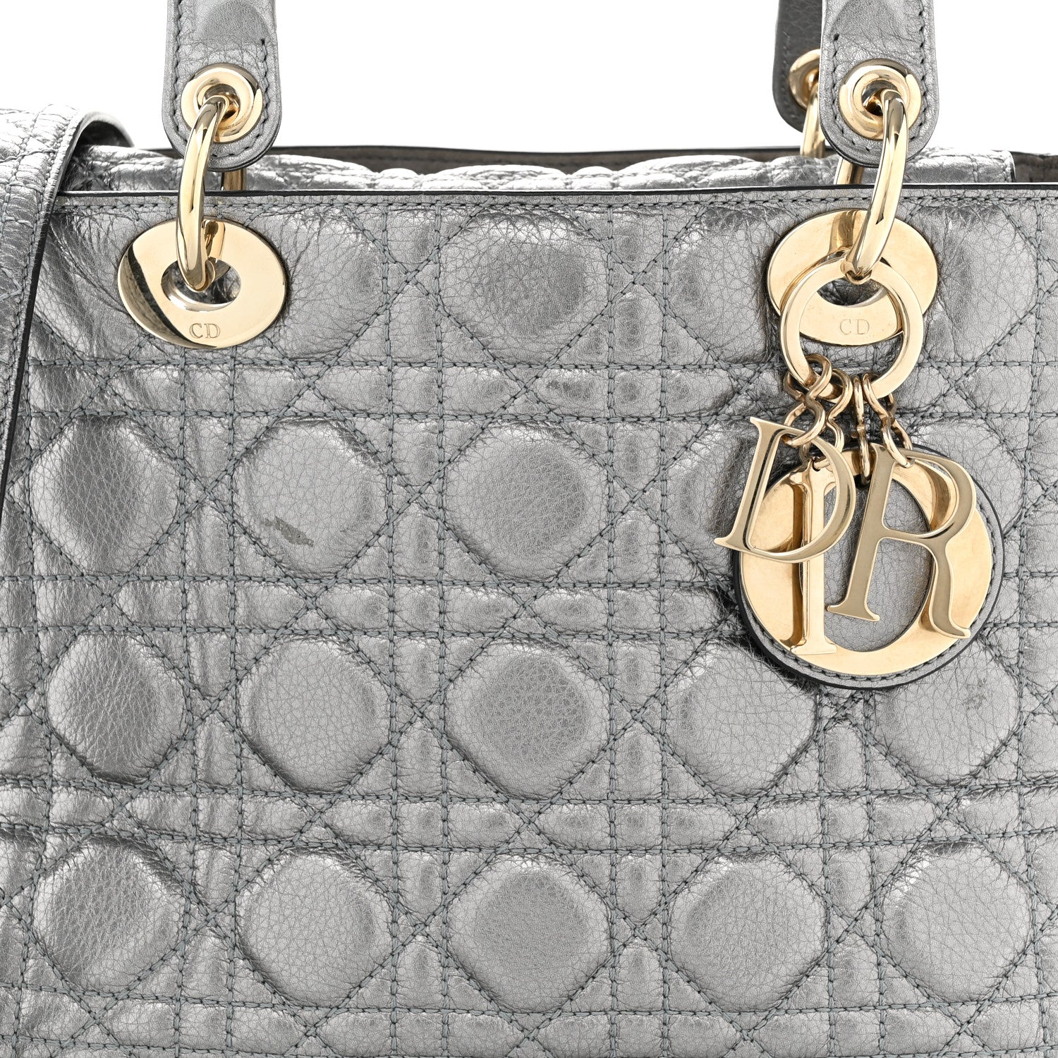 Christian Dior Metallic Grained Calfskin Cannage Medium Supple Lady Dior Silver 8 of 11