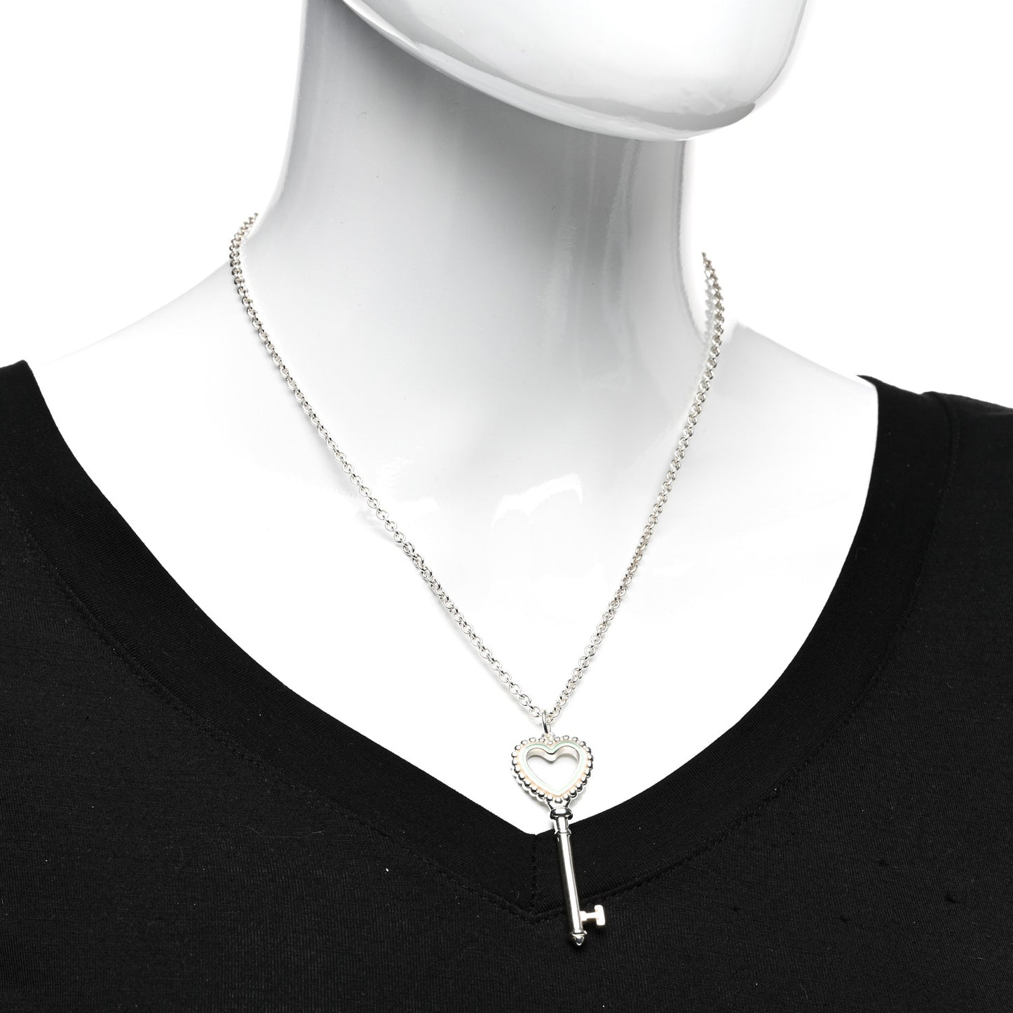 Sterling Silver Enamel Beaded Heart Key Pendant Necklace Blue