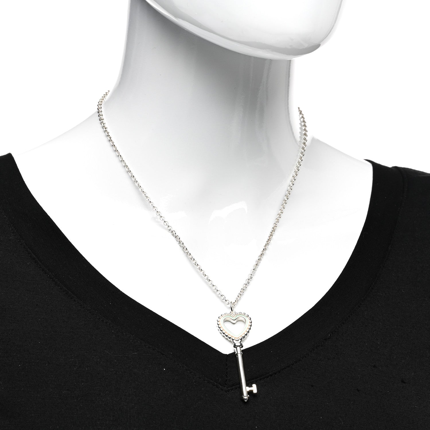 Tiffany Sterling Silver Enamel Beaded Heart Key Pendant Necklace Blue 2 of 4