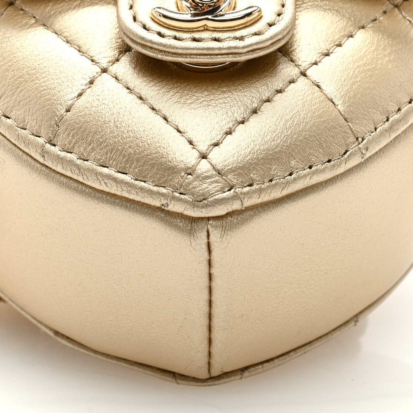 Metallic Lambskin Quilted CC In Love Heart Zipped Arm Coin Purse Gold