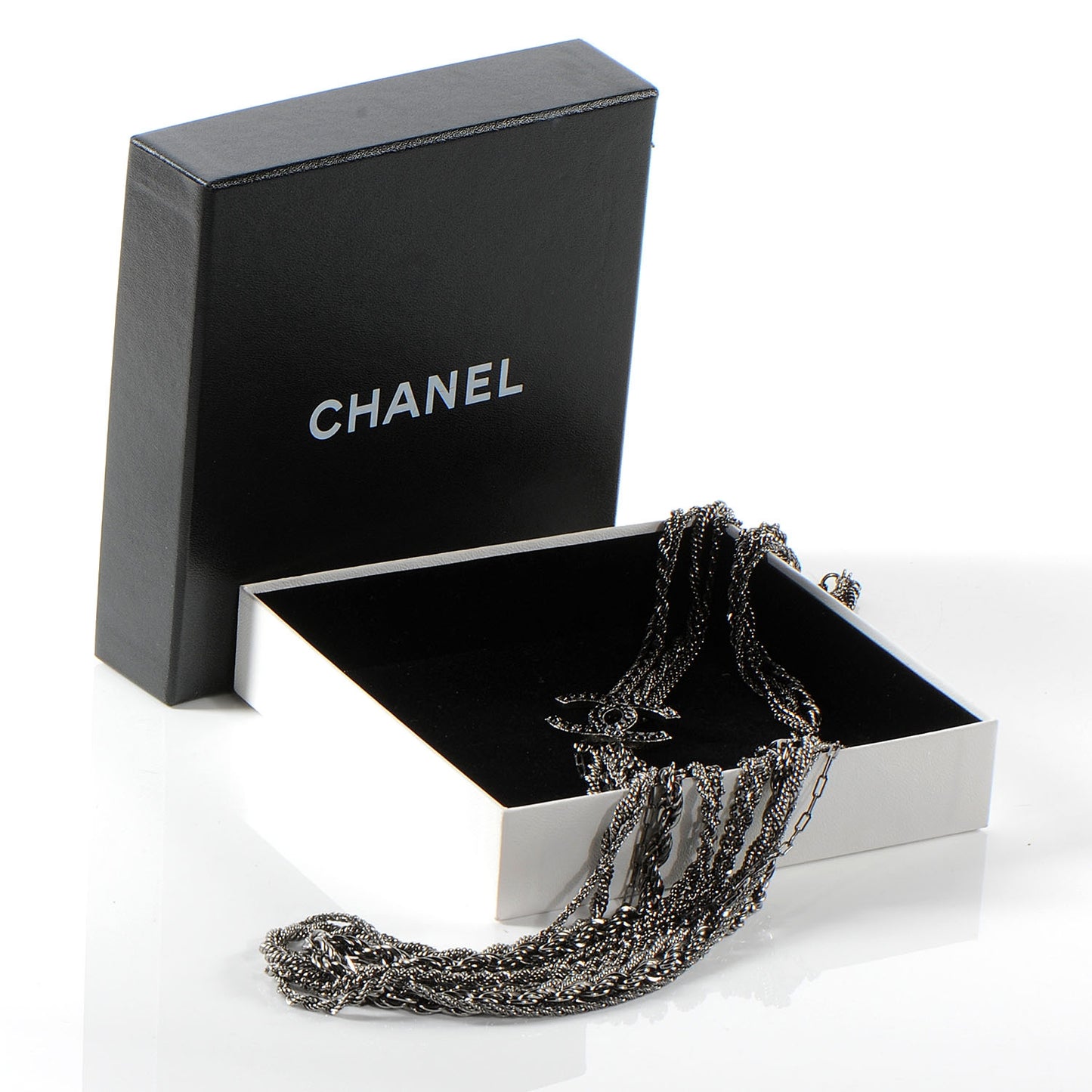 Crystal Ruthenium Layered Chain CC Necklace