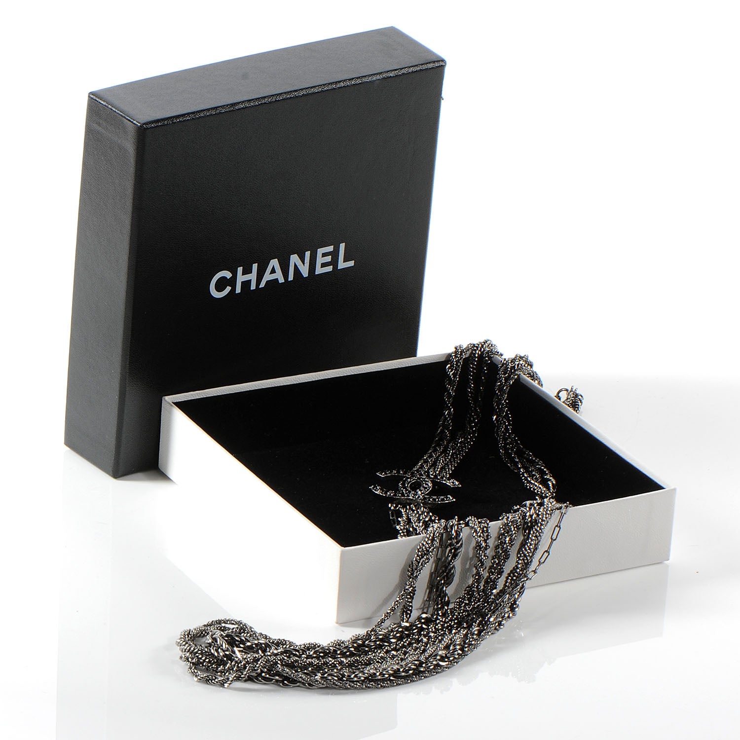 Chanel Crystal Ruthenium Layered Chain CC Necklace 7 of 7