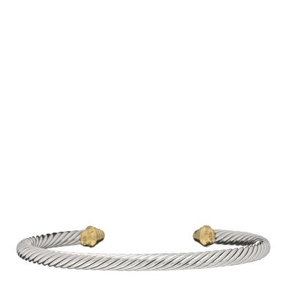 David Yurman Sterling Silver 18K Yellow Gold Diamond 4mm Cable Classics Bracelet 2 of 3
