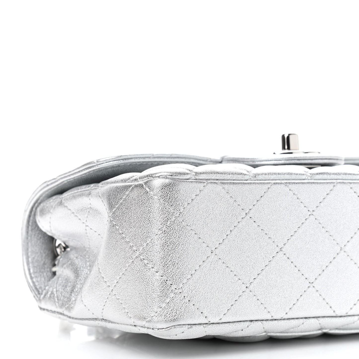 Metallic Lambskin Quilted Mini Rectangular Flap Silver