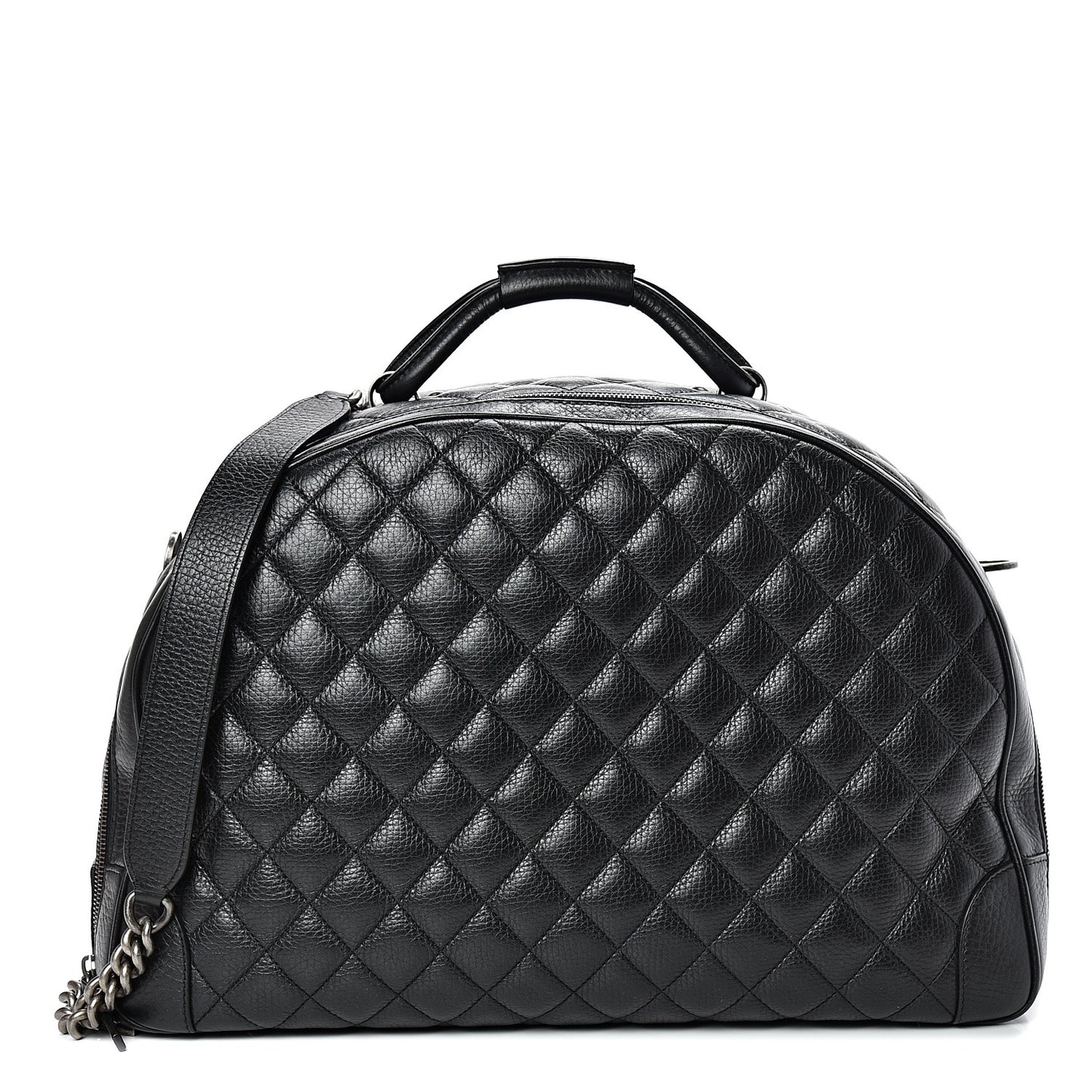 Calfskin Quilted Large Airlines Round Trip Bowling Bag Black