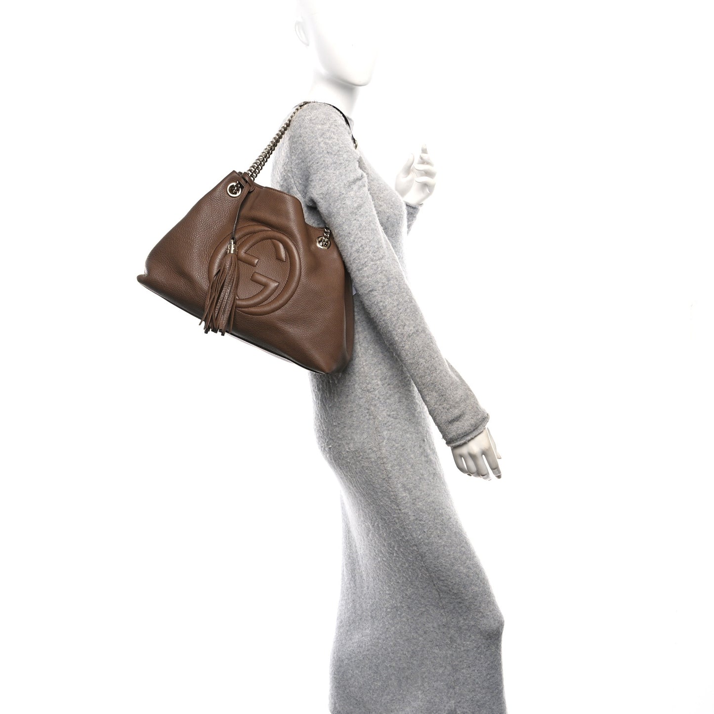 Pebbled Calfskin Medium Soho Chain Shoulder Bag Maple Brown