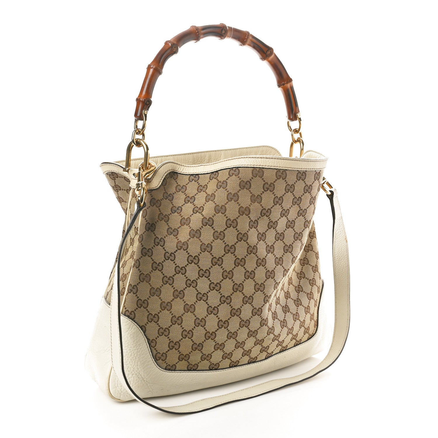 Gucci Monogram Medium Diana Bamboo Shoulder Bag Off White 3 of 12
