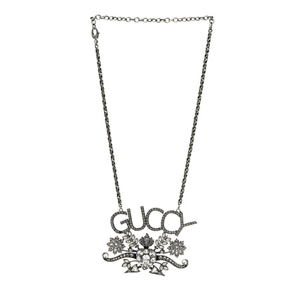 Gucci Metal Crystal Guccy Necklace Aged Silver 2 of 4