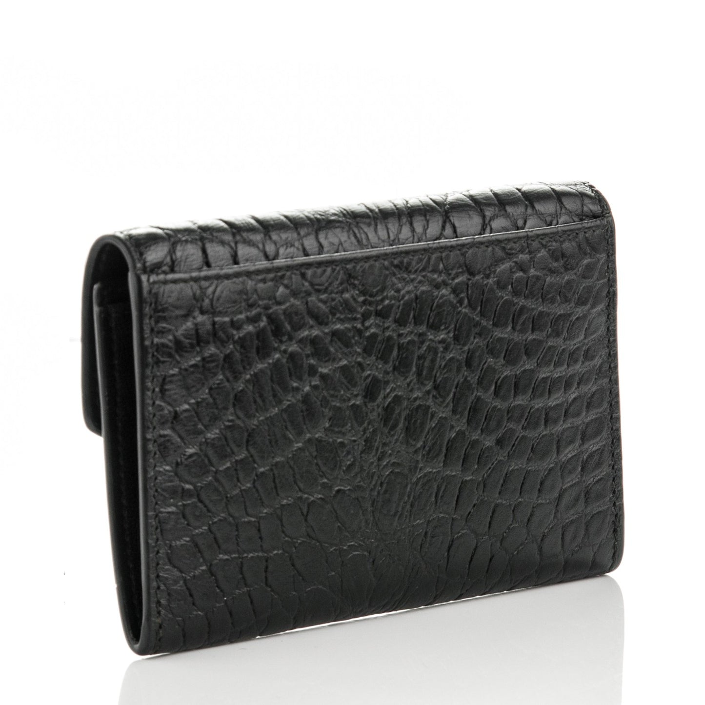 Calfskin Crocodile Embossed Small Monogram Envelope Wallet Black