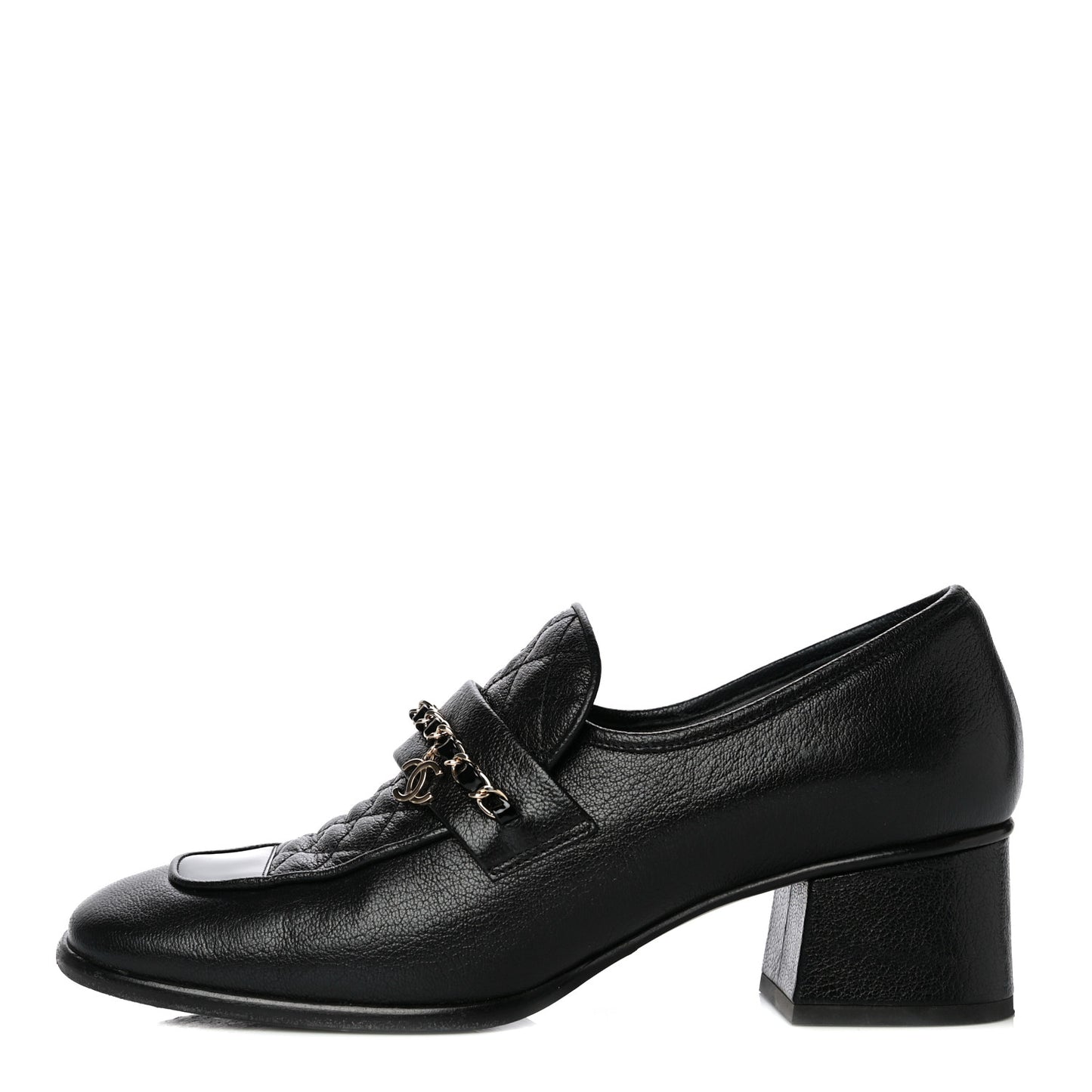 Calfskin Patent Quilted CC Chain Mocassin Loafers 39.5 Black