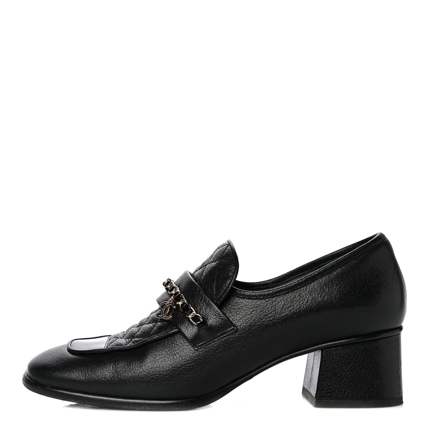Chanel Calfskin Patent Quilted CC Chain Mocassin Loafers 39.5 Black 1 of 15