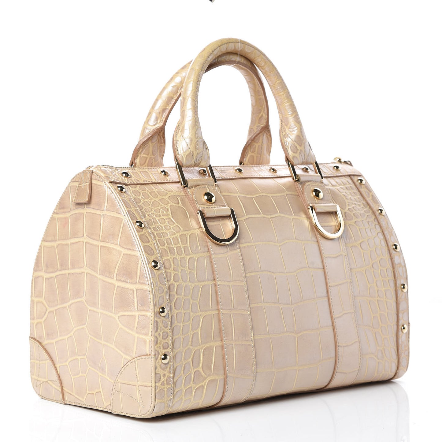 Calfskin Crocodile Embossed Madonna Satchel Beige