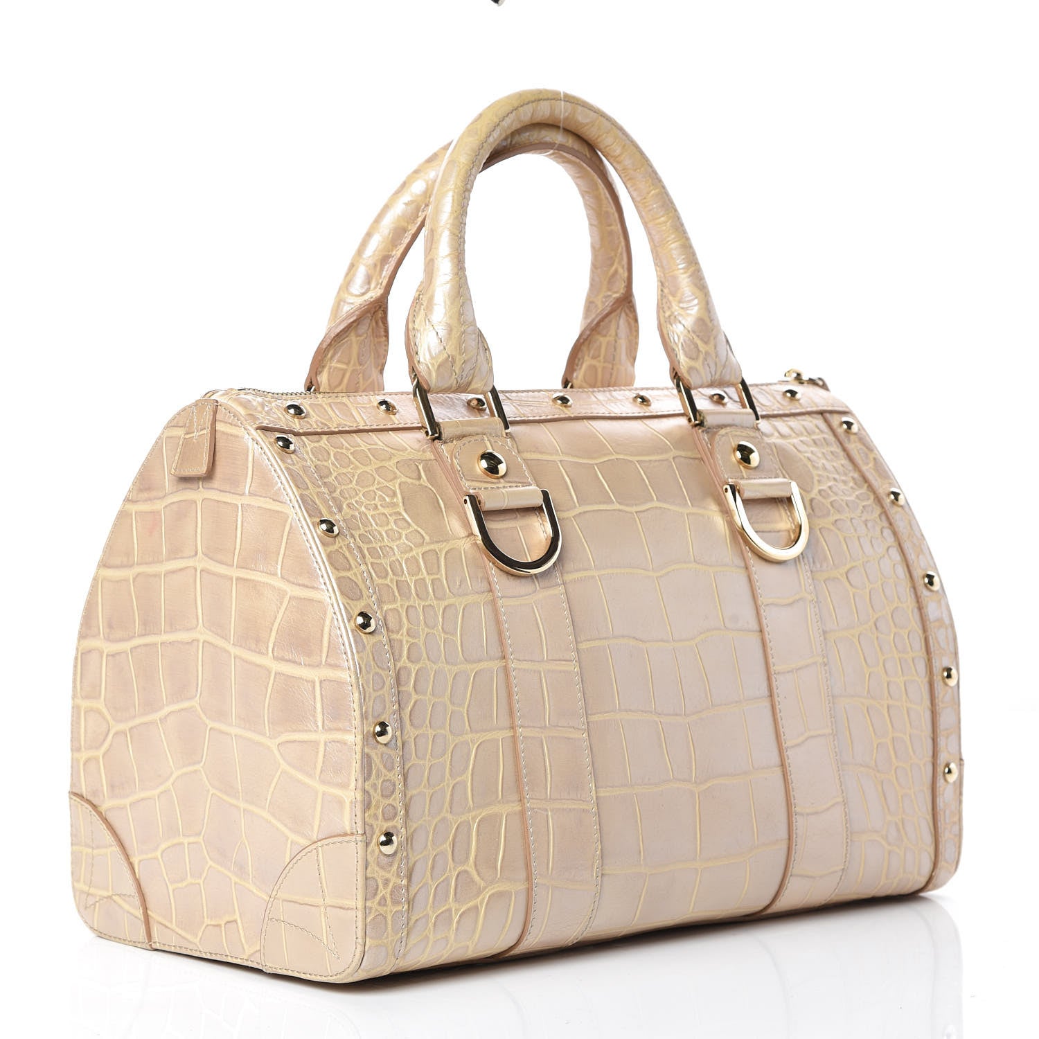 Versace Calfskin Crocodile Embossed Madonna Satchel Beige 3 of 18