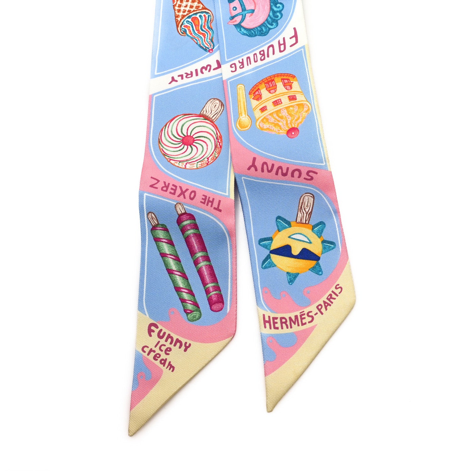 Hermes Silk Funny Ice Cream Twilly Bleu Ciel Rose Bonbon 2 of 4