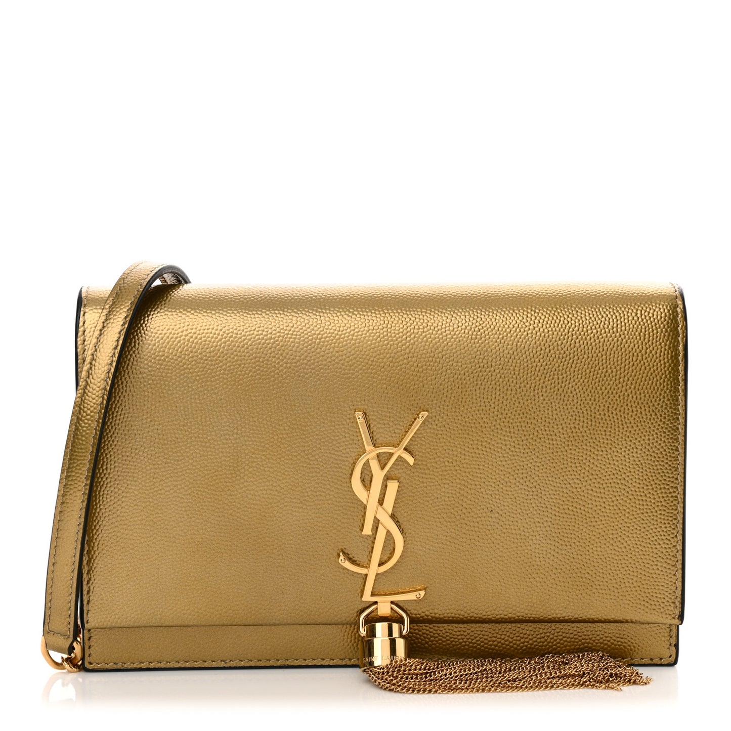 Metallic Grain De Poudre Kate Monogram Tassel Chain Wallet Gold