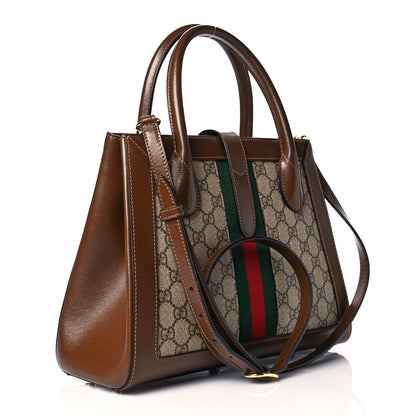 Gucci GG Supreme Monogram Azalea Calfskin Web Medium Jackie 1961 Tote Beige Ebony Brown Sugar 3 of 11