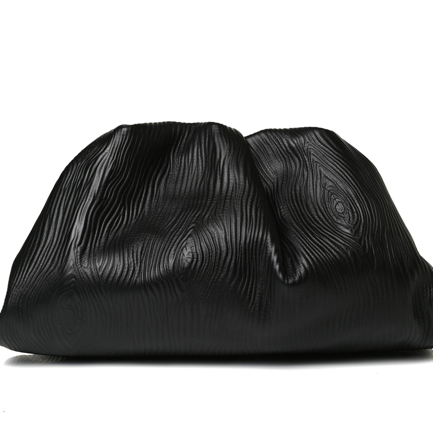 Bark Calfskin Embossed The Pouch Oversized Clutch Black