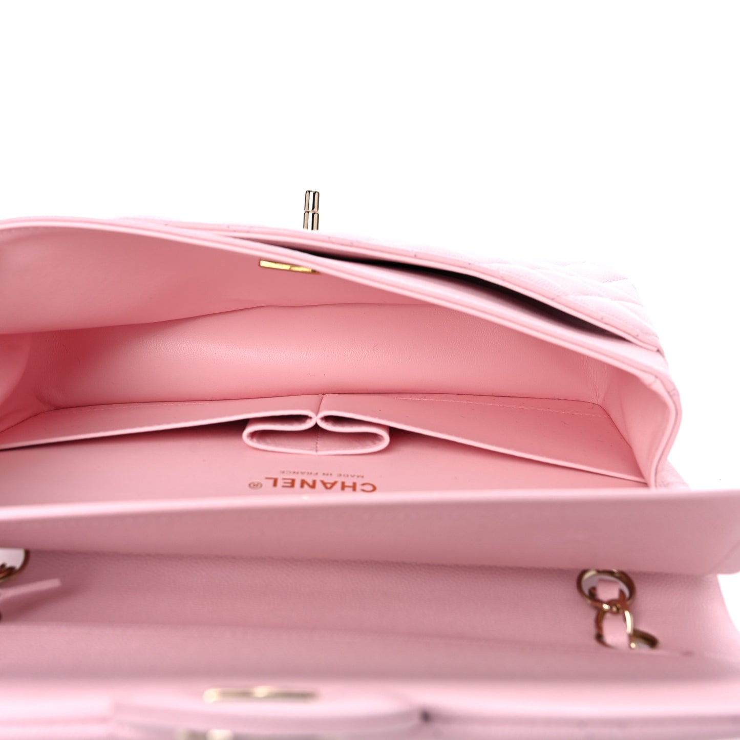 Caviar Quilted Medium Double Flap Light Pink