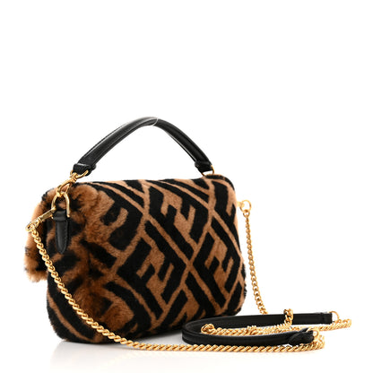 Fendi Shearling Vitello Dolce Macro FF 1974 Mini Baguette Tobacco Black 2 of 12