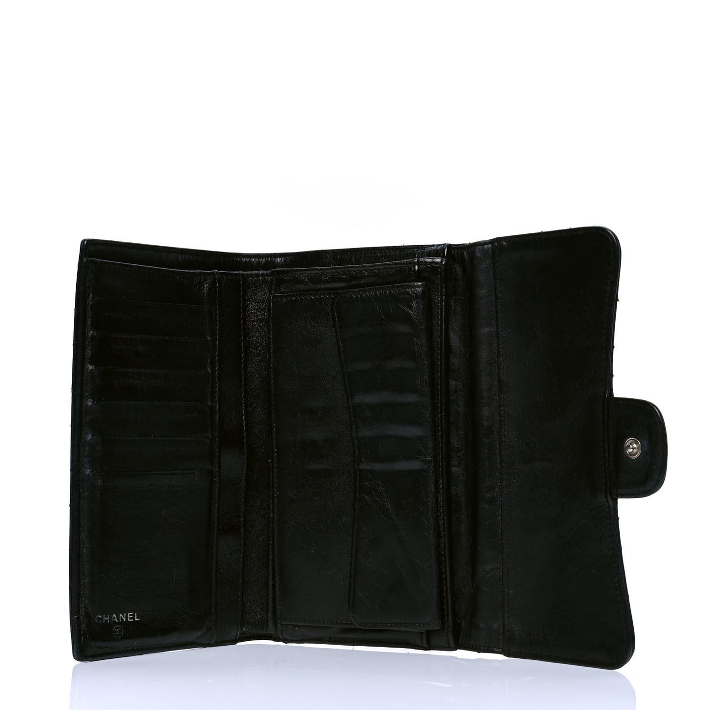 Glazed Calfskin Quilted Reissue Long Flap Wallet Black