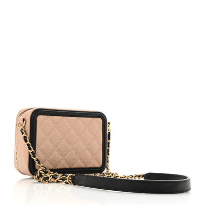 Chanel Caviar Quilted CC Filigree Vanity Clutch With Chain Beige Black 3 of 10