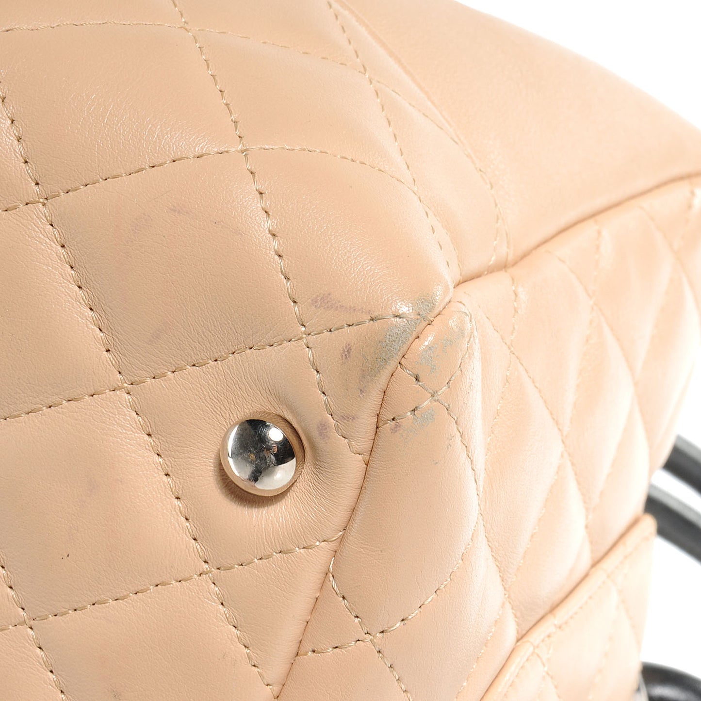 Calfskin Quilted Large Cambon Bowler Beige Black