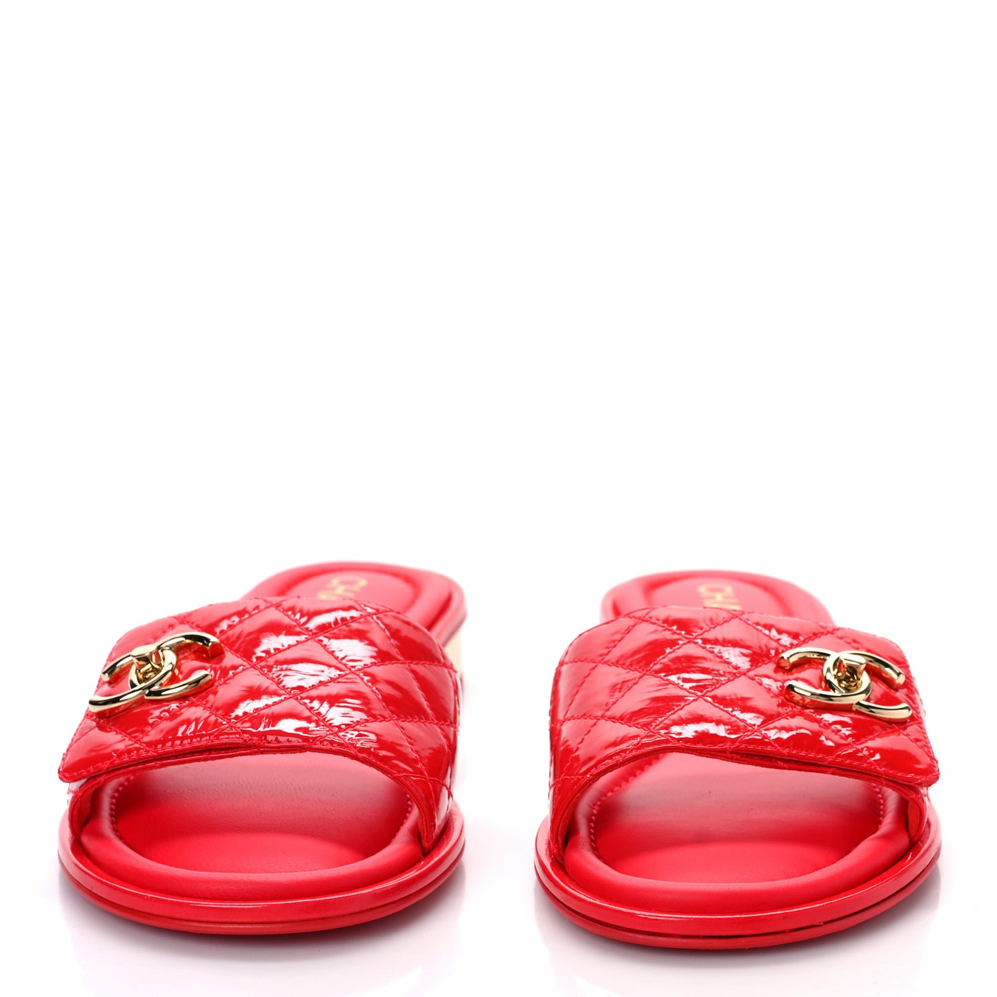 Patent Goatskin Quilted CC Sandals 40 Red