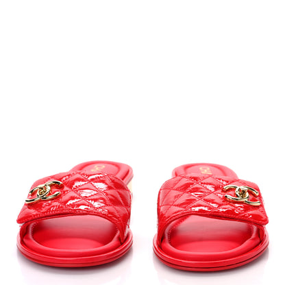 Chanel Patent Goatskin Quilted CC Sandals 40 Red 2 of 9