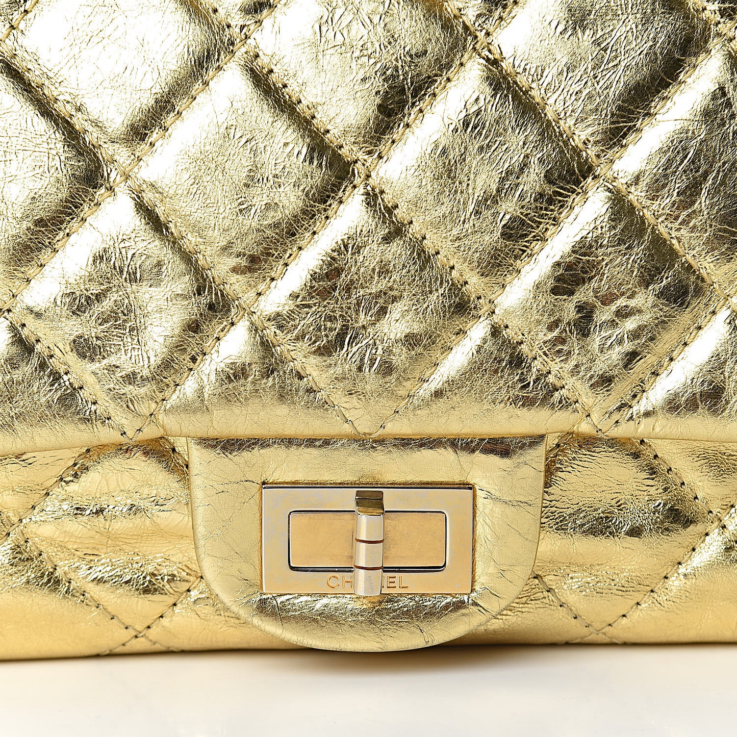 Metallic Aged Calfskin Quilted 2.55 Reissue 228 Flap Gold