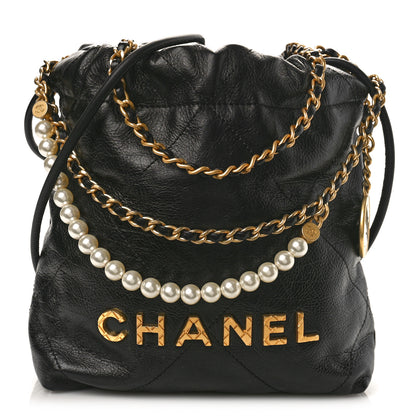 Chanel Shiny Crumpled Calfskin Quilted Pearl Mini Chanel 22 Black 1 of 9