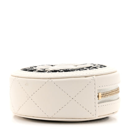 Chanel Tweed Quilted Round Filigree Pouch With Chain White Black 4 of 10