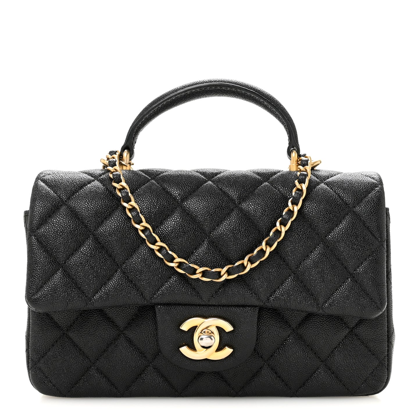 Caviar Quilted Mini Top Handle Rectangular Flap Black