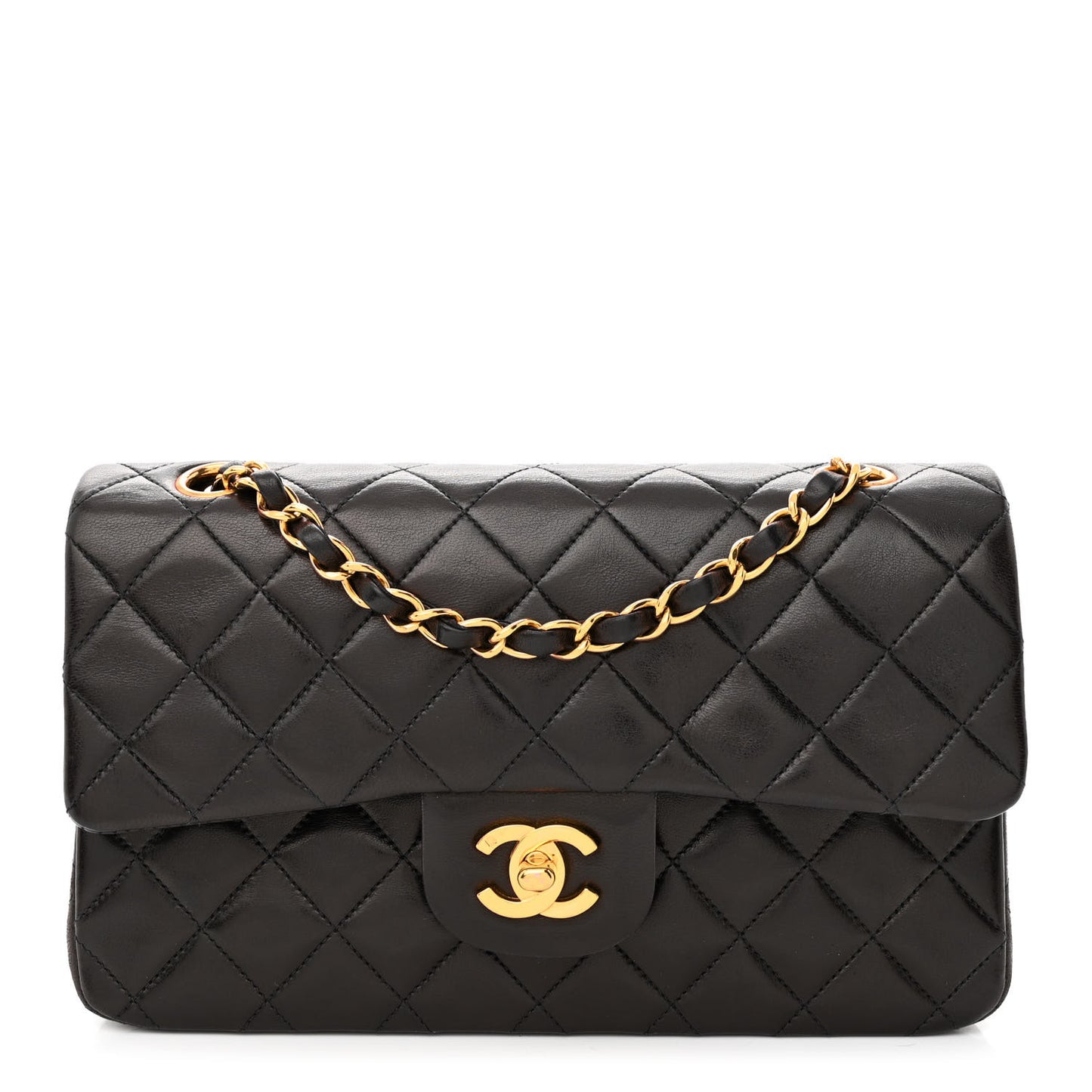 Lambskin Quilted Small Double Flap Black