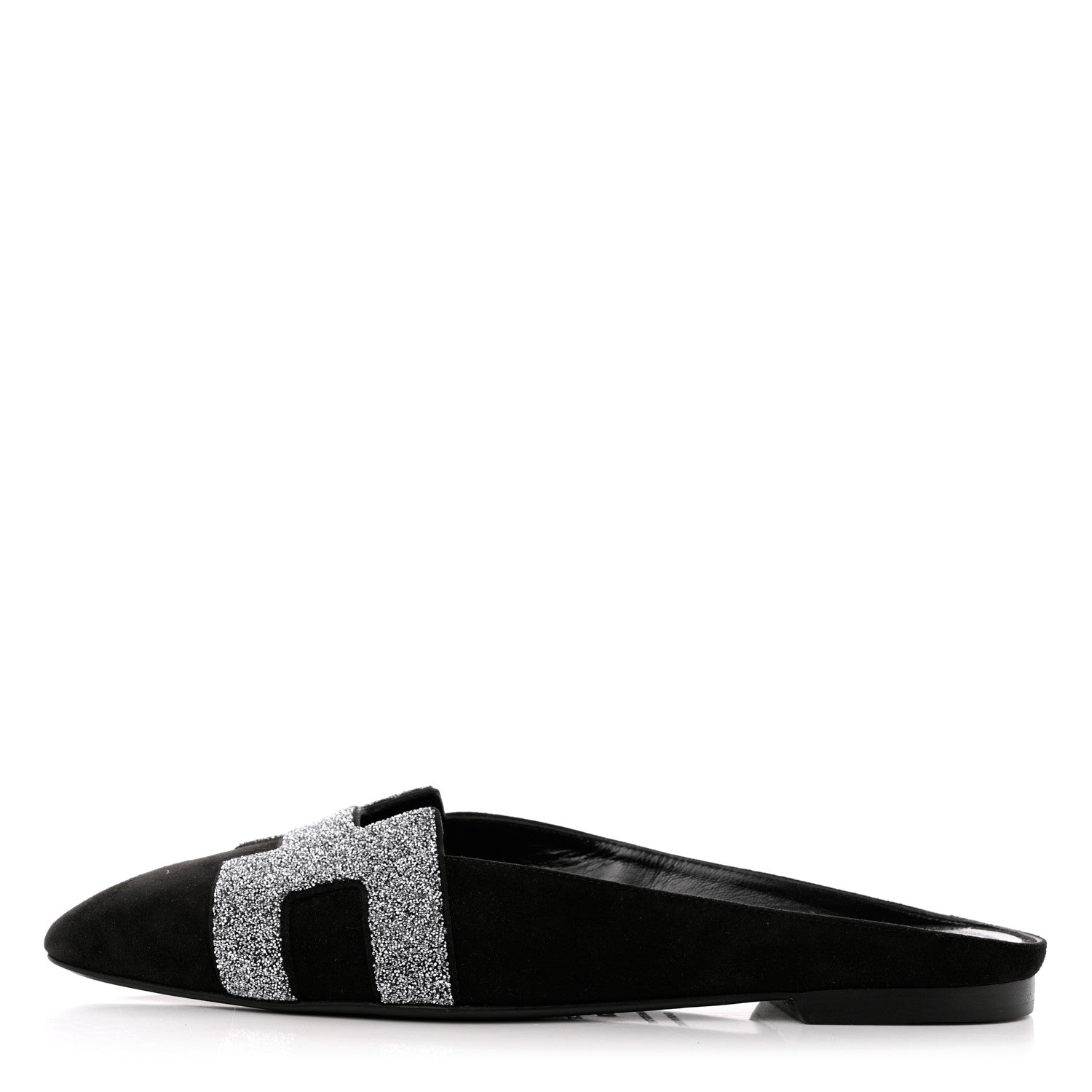 Hermes Satin Suede Goatskin Crystal Roxane Mules 37 Black 1 of 9