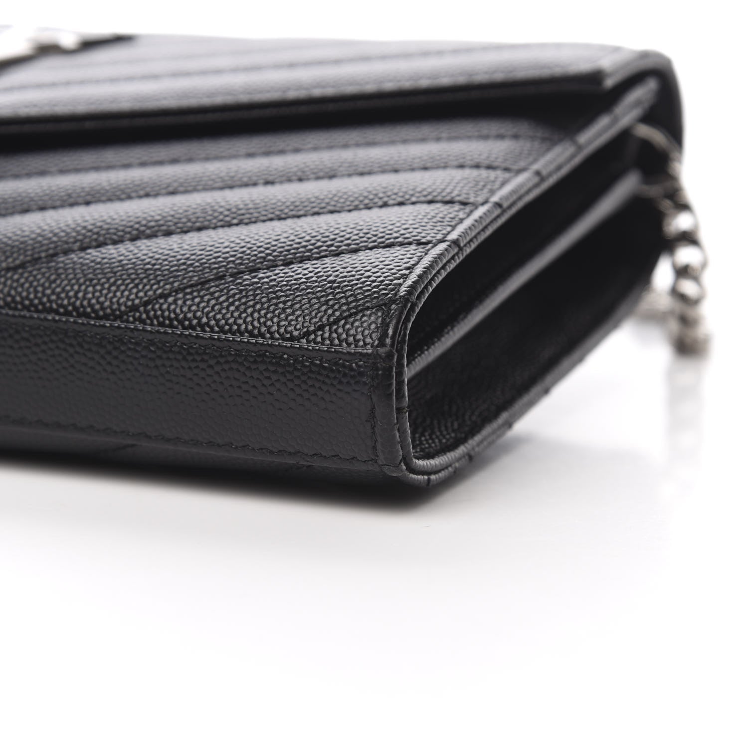 Saint Laurent Grain De Poudre Matelasse Chevron Monogram Chain Wallet Black 10 of 12