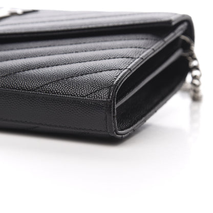 Saint Laurent Grain De Poudre Matelasse Chevron Monogram Chain Wallet Black 10 of 12
